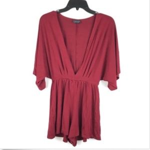 Topshop Red Deep V-Neck Flowy Sleeve Romper